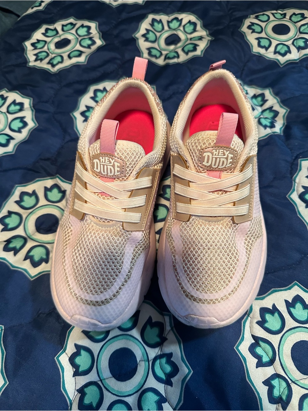 Hey Dude Kids Pink and Gold Slip-On Sneakers